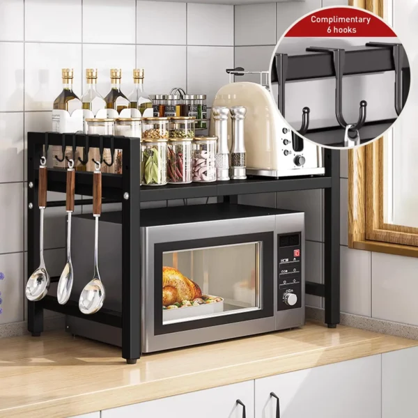 S692e305584fe4a7eae8a20d4315bfe34l.webp 1pc Expandable 42-64cm Microwave Shelf Organizer, Moisture And Rust Proof Microwave Countertop Organizer,Tableware Storage
