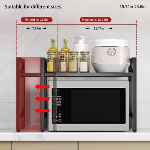 S92576815f7334edb88ff98f7aed056c8h.webp 1pc Expandable 42-64cm Microwave Shelf Organizer, Moisture And Rust Proof Microwave Countertop Organizer,Tableware Storage
