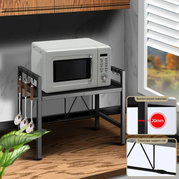 S9cfb59bc9ddc4aa39ba4fc39d98a2ac6f.webp 1pc Expandable 42-64cm Microwave Shelf Organizer, Moisture And Rust Proof Microwave Countertop Organizer,Tableware Storage