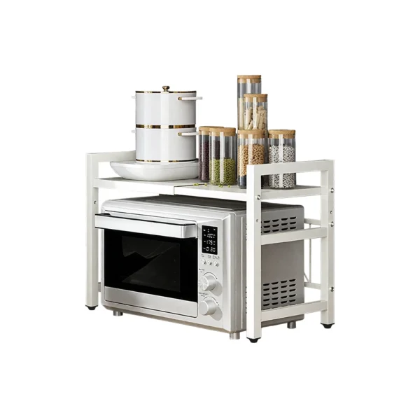 Sef77bd0ace16465e95592efdc0ec26b0K.webp 1pc Expandable 42-64cm Microwave Shelf Organizer, Moisture And Rust Proof Microwave Countertop Organizer,Tableware Storage