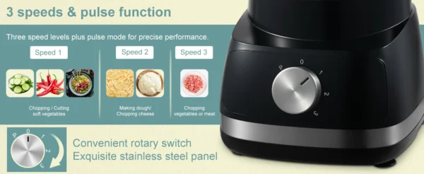S12ece433c0ea40e5be7867874541da66p.webp TopStrong 6-in-1 for Chopping, Slicing, Shredding and Kneading Dough, 3 Speeds with Pulse, 2L Mixing Bowl 800W Food Processor