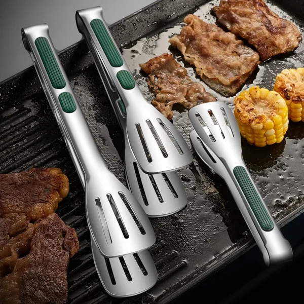 S398a366dfc3240fba5955a1e89339740j.webp 1pc Non Slip Stainless Steel Food Tongs Meat Salad Bread Clip Barbecue Grill Buffet Clamp Cooking Tools Kitchen Accessories
