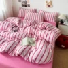 S491c54a5c6704185bc17cfba38ec054eI.webp 3pcs Simple Pink Striped Duvet Cover Set