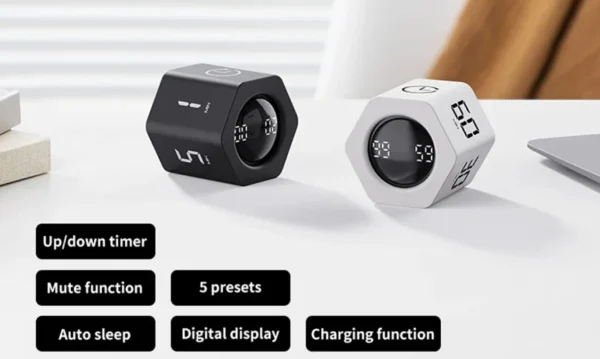S547c61f241b74beda569e83c18b2a29al.webp Productivity Cube Timer Gravity Sensor Flipping LED Display 4 Preset Time Dual Modes Countdown Cooking Study Mini Digital Timer