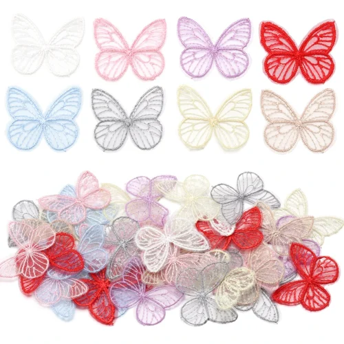 20Pcs/Lot 3.5*4.5cm Embroidery Fabric Butterfly Flowers