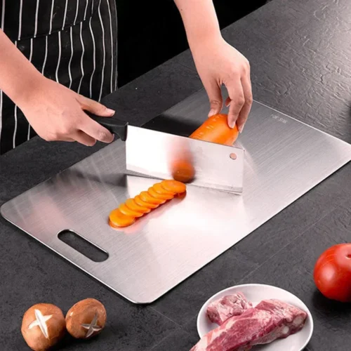 S671a8082e22a4119aa931f5ac86ba241X.webp Stainless Steel Panel and Chopping Board Kitchen Household Thickened Double Sided Cutting Board Block Kneading Dough Board