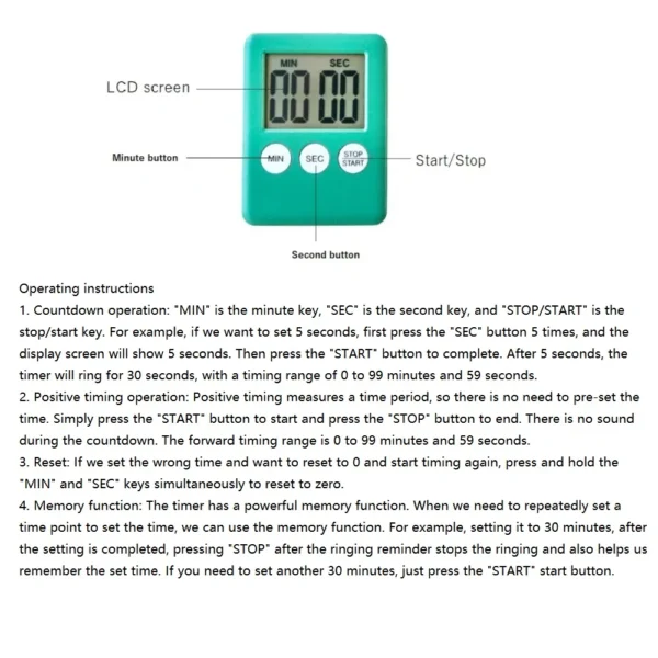 S75994a8b248d4ef796a83eaf65ec37bdq.webp Magnetic Kitchen Timer Digital Cooking Baking LCD Count Down Up Loud Alarm Countdown Alarm Magnet Clock Sleep Clock Kitchen Sup