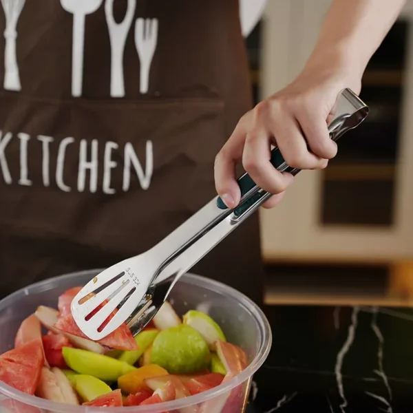 S75ca796defce48cfb9cb97341352d7e9l.webp 1pc Non Slip Stainless Steel Food Tongs Meat Salad Bread Clip Barbecue Grill Buffet Clamp Cooking Tools Kitchen Accessories
