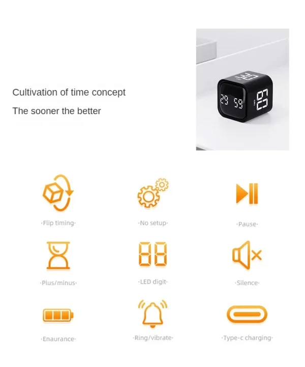 S86b1737a292743e0b433f78de362cc34E.webp Productivity Cube Timer Gravity Sensor Flipping LED Display 4 Preset Time Dual Modes Countdown Cooking Study Mini Digital Timer