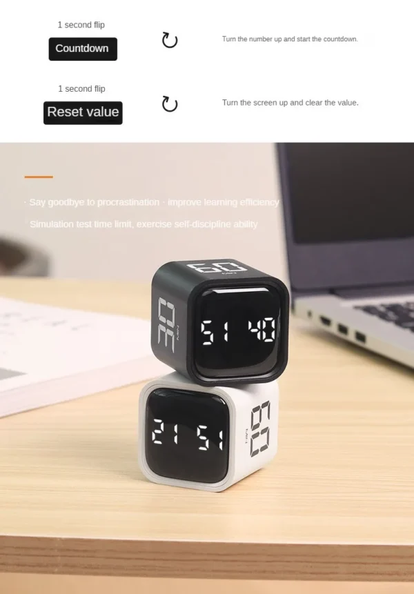 Saf26beaada7d48f0941d84c3e62d563eV.webp Productivity Cube Timer Gravity Sensor Flipping LED Display 4 Preset Time Dual Modes Countdown Cooking Study Mini Digital Timer