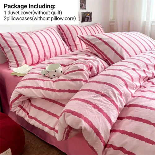 3pcs Simple Pink Striped Duvet Cover Set
